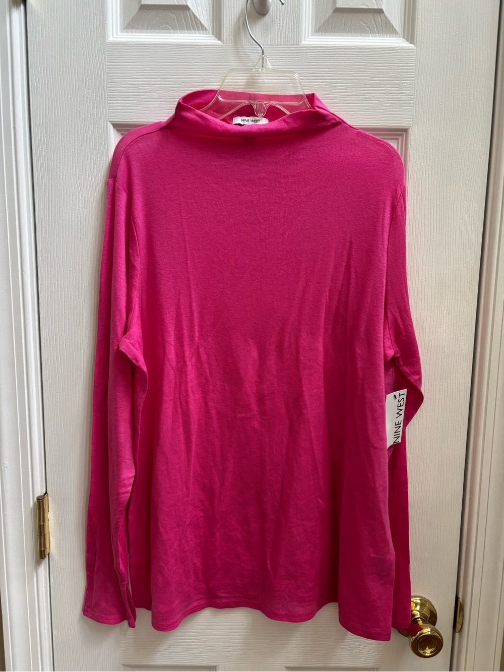 Nine West Lightweight Bright Pink Long Sleeve Mock Neck Top, Size XL, NWT - Picture 1 of 5